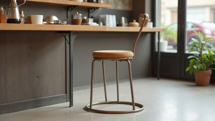 Chic Tubular Stool with Cork Seat in Minimalist Café Ambiance