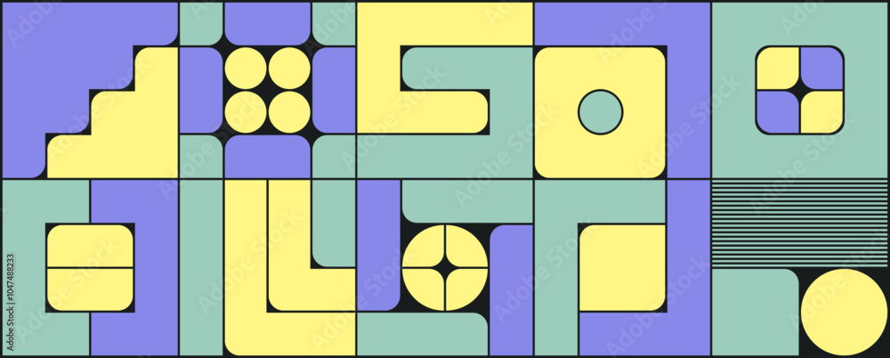 Wall mural modular banner with graphic vector elements, geometric shapes, abstract forms or blocks.