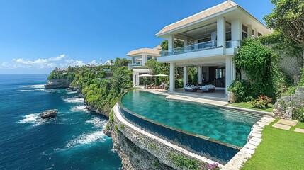 Obraz premium Modern luxury villa with infinity pool overlooking the ocean. (2)