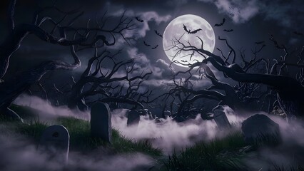 Fototapeta premium Blue Moon Over A Spooky Cemetery 