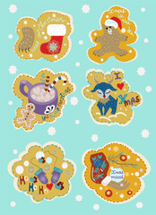 set of funny christmas stickers