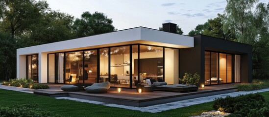 Fototapeta premium Modern House with Large Windows