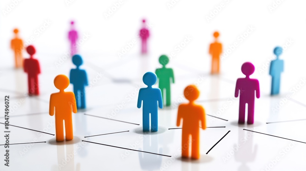 Aufkleber abstract representation of social connections with colorful figures on a network grid.
