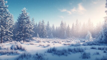 Fototapeta premium Winter Wonderland in a Snowy Forest