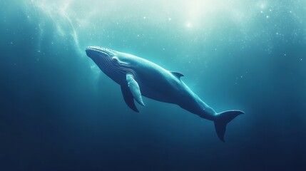 Fototapeta premium Majestic blue whale swimming gracefully in the deep ocean depths, AI