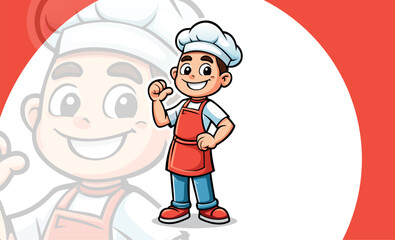 A cartoon chef wearing a white hat