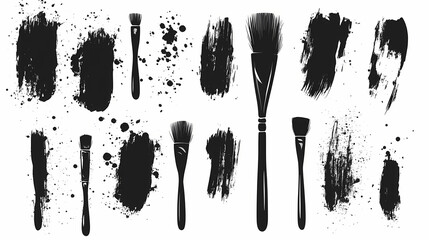 Sketch set brush stroke with grunge splatter stencil, dirt stain, brush ink box, ink brush silhouettes. modern set. Ink Splatter. Illustration