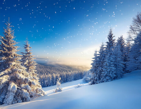 Snowy winter landscape in a Christmas card with space for writing happy new year messag_1(660)