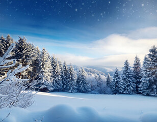 Snowy winter landscape in a Christmas card with space for writing happy new year messag_1(657)