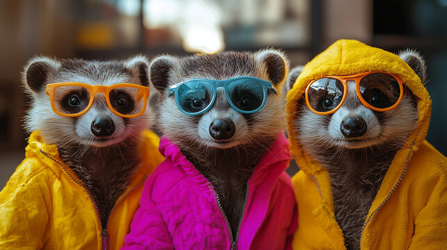 Group of gophers wearing sunglasses on a yellow background