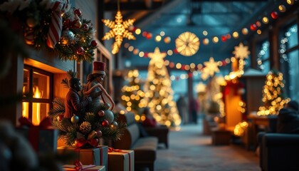 Naklejka premium Cozy christmas decorations with lights and ornaments