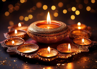 glowing lamps for the Hindu festival of Diwali