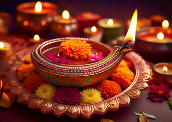 glowing lamps for the Hindu festival of Diwali