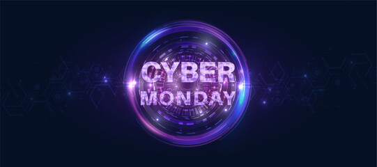 Bright Cyber ​​Monday web banner. Online sale banner for sales and advertising design. Vector