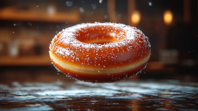 donut adorned with shugar powder	