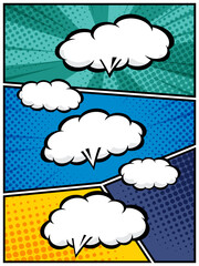comicbackgroundlayout02vertical comic speech bubble in white cloud on a vibrant pop art background flat design