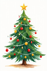 Fototapeta premium watercolor illustration decorated christmas tree new year theme