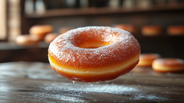 donut adorned with shugar powder