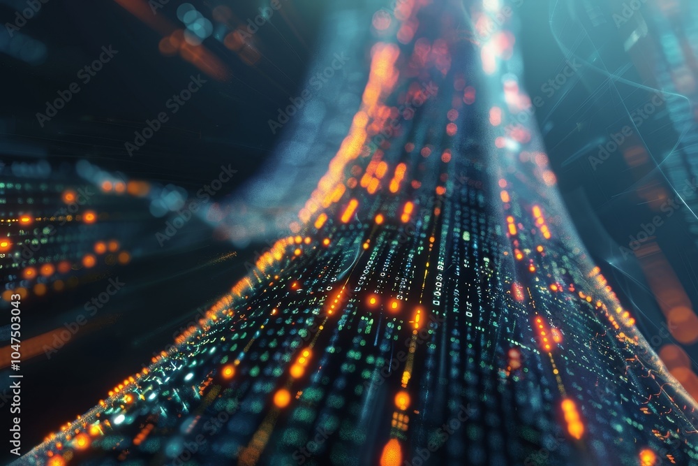 Aufkleber blockchain data exchange represented as a tower of flowing information ,a dynamic city filled with c