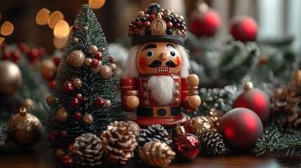 Obraz premium toy next to a small christmas tree on the table