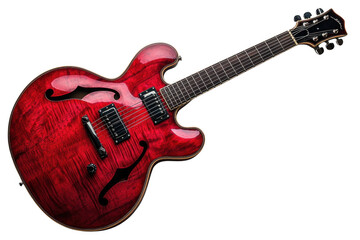 Fototapeta premium Red archtop guitar isolated on transparent background, png file, no background png file