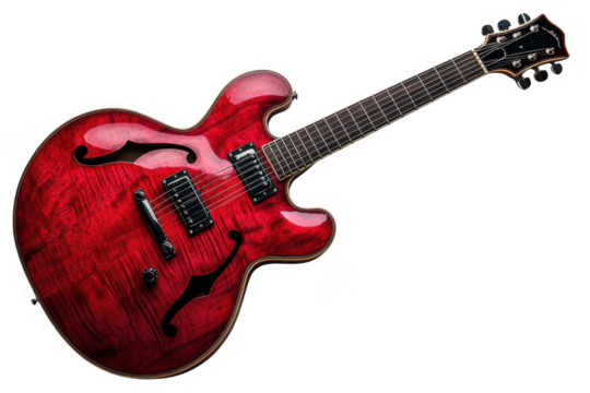 Red archtop guitar isolated on transparent background, png file, no background png file
