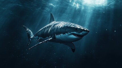 Naklejka premium A shark is swimming in the ocean