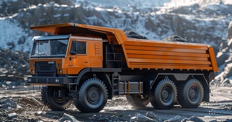 A sturdy and well-functioning heavy-duty dump truck is parked on a building site, demonstrating its ability to transfer materials efficiently, Generative AI.