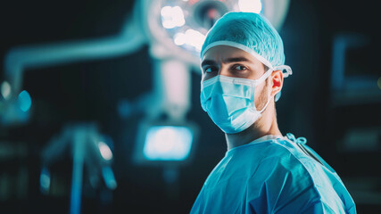 young white male surgeon, in front of an operating room