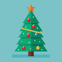 Christmas tree vector icon. The Christmas tree is decorated with New Year's toys. Christmas, New Year, traditions. Colored