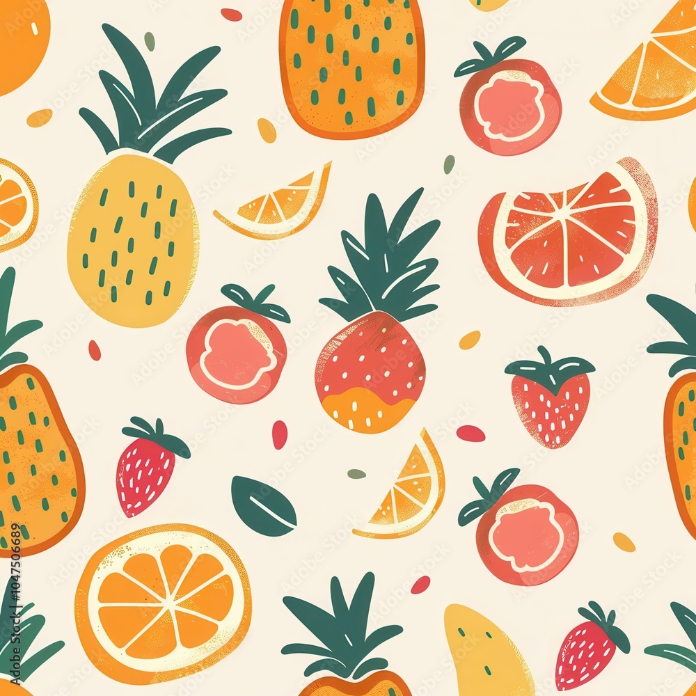 Leinwandbilder brightly colored fruit elements including pineapples, strawberries, and citrus slices create a playf