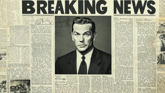 A vintage newspaper displays a prominent black and white portrait of a man, surrounded by various impactful news articles and headlines