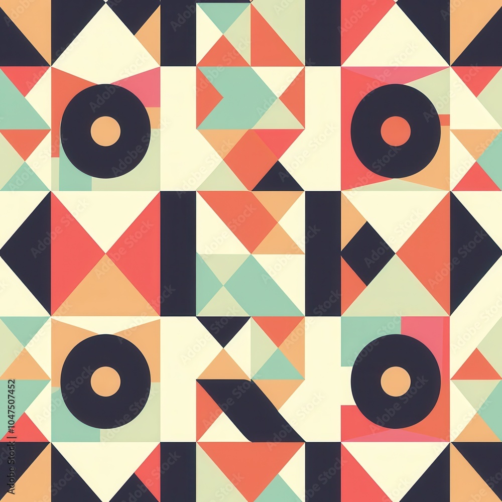 Aufkleber a vibrant geometric pattern composed of triangles, circles, and squares showcases a blend of bold co