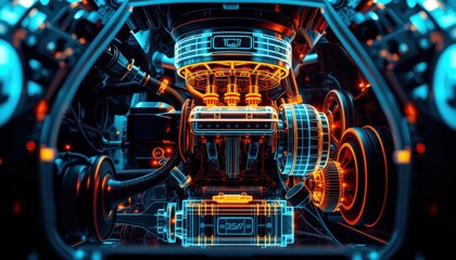 Fototapeta premium Futuristic engine design in neon lights