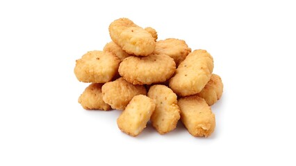 Fototapeta premium Savory Crispy Golden Chicken Nuggets Stacked High Against a Clean White Background