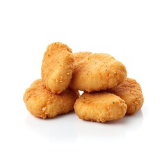 Golden Crispy Chicken Nuggets Stacked: Delicious Snack on White Background