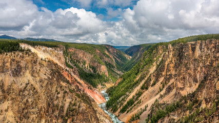 Yellowstone National Park panorama from the Artist Point Sublime Trail at Grand Canyon of the Yellowstone River