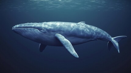 Fototapeta premium Large whale swimming peacefully in deep blue ocean