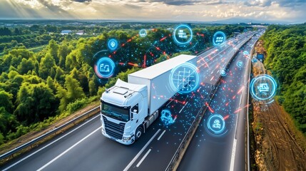 White truck driving on highway with ai data management system