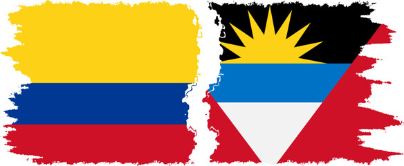 Antigua and Barbuda and Colombia grunge flags connection, vector