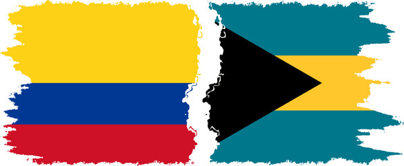 Bahamas and Colombia grunge flags connection, vector