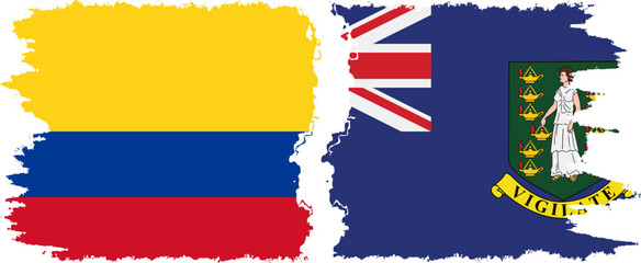 British Virgin Islands and Colombia grunge flags connection, vector