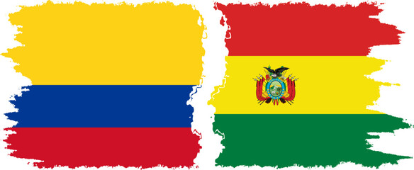 Bolivia and Colombia grunge flags connection, vector