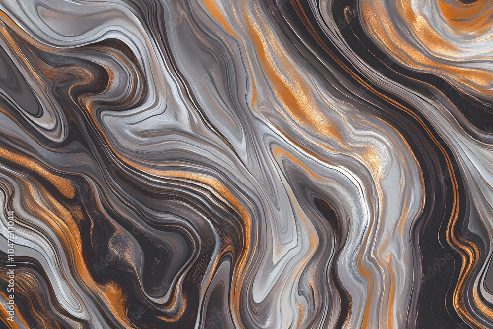 Aufkleber abstract marble texture in shades of gray, black, and copper, with smooth, flowing patterns creating
