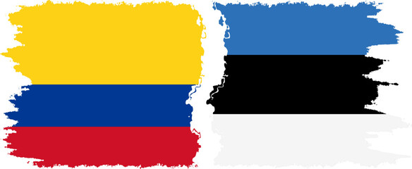 Estonia and Colombia grunge flags connection, vector