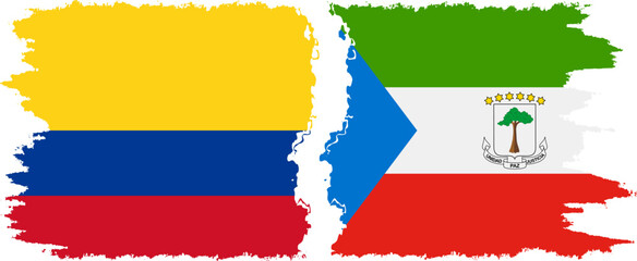 Equatorial Guinea and Colombia grunge flags connection, vector