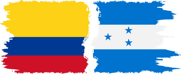 Honduras and Colombia grunge flags connection, vector