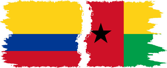 Guinea Bissau and Colombia grunge flags connection, vector