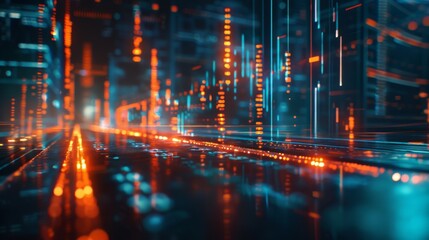 Obraz premium Futuristic Digital Stock Market Data Visualization with Glowing Lines and Graphs