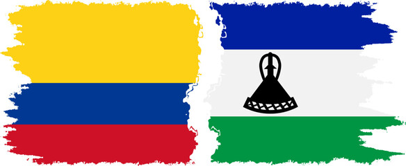 Lesotho and Colombia grunge flags connection, vector
